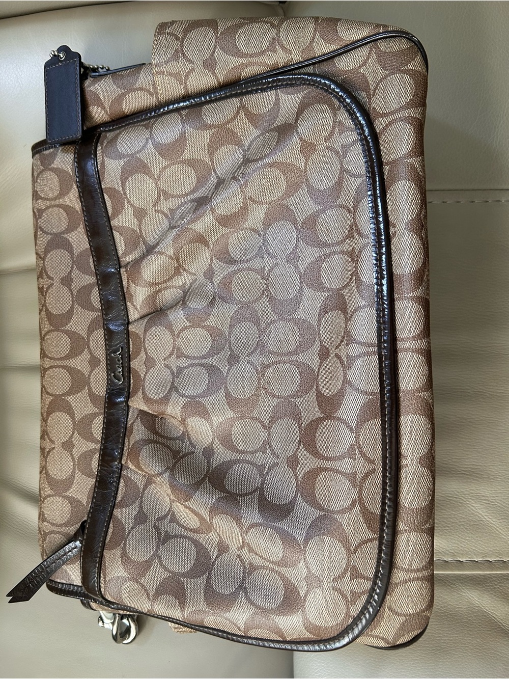 Coach Monogram Signature Canvas Shoulder Bag in Brown and Tan